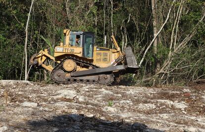 Maquinaria de construcción detenida en el tramo 5 del Tren Maya, el 19 de abril de 2022.