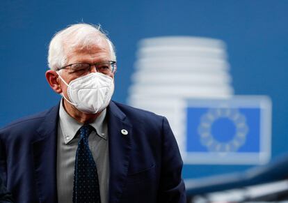 Josep Borrell, en la cumbre europea de Bruselas este viernes.