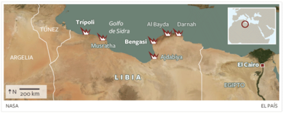 Mapa con las protestas en Libia