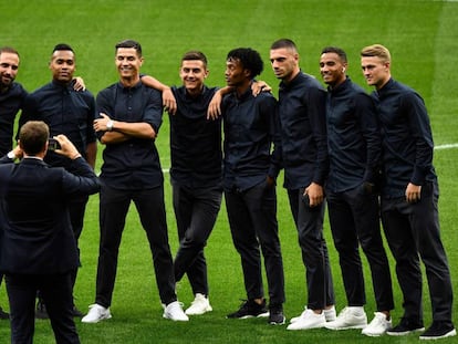 Los jugadores de la Juve, ayer de visita en el Wanda.