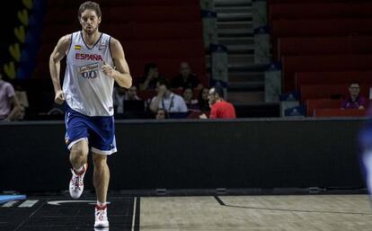 Gasol, en un entrenamiento de la selecci&oacute;n.