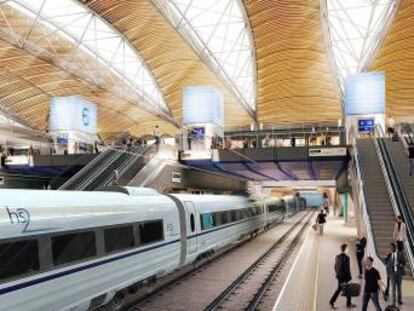 Maqueta de una de las estaciones del futuro tren de alta velocidad HS2, proyectado en Reino Unido.