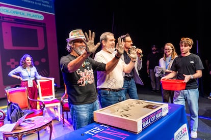 Alexey Pajitnov and Henk Rogers, creator and distributor of Tetris, at the Lucca Comics & Games festival in November 2024.