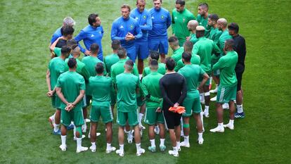 La selección de Marruecos en el entrenamiento del jueves. 