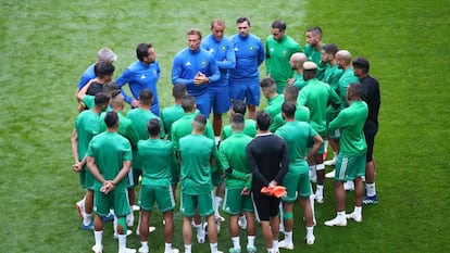 La selección de Marruecos en el entrenamiento del jueves. 