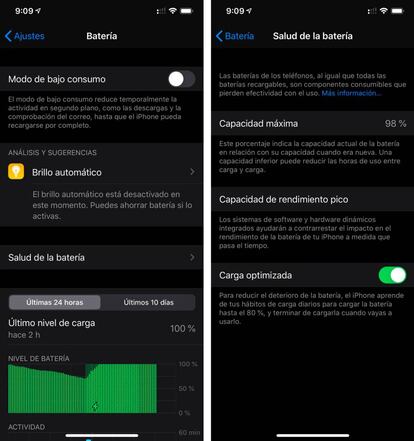 Gestión de la batería en iOS.