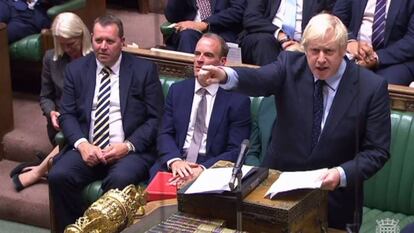 El primer ministro británico durante su intervención este miércoles en el Parlamento.