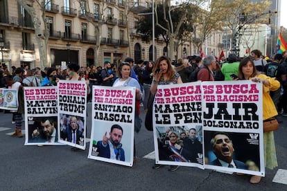 Manifestación contra la ultraderecha en Barcdelona, el 23 de marzo.  