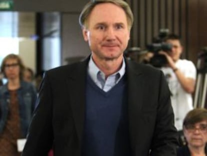 El escritor estadounidense Dan Brown, en el Auditorio de la Biblioteca Nacional, en Madrid.