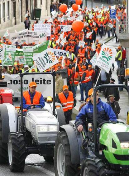 Manifestación de ganaderos en A Coruña a finales de 2008.