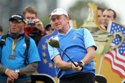 Miguel Ángel Jiménez se entrena en Newport.