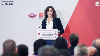 La presidenta de la Comunidad de Madrid, Isabel Díaz Ayuso, el lunes durante el acto de entrega de los galardones a los Héroes de Metro de Madrid.