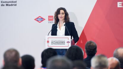 La presidenta de la Comunidad de Madrid, Isabel Daz Ayuso, el lunes durante el acto de entrega de los galardones a los Hroes de Metro de Madrid.