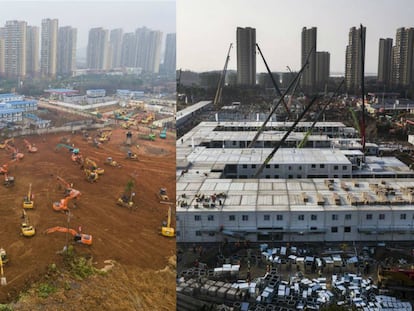 O hospital Wuhan Volcan, nos dias 20 e 24 de janeiro.