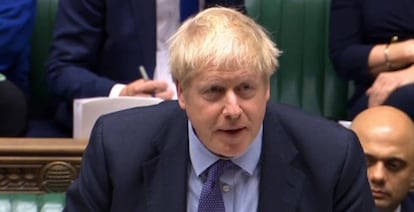 El primer ministro británico, Boris Johnson, este martes durante el debate del Brexit en la Cámara de los Comunes.