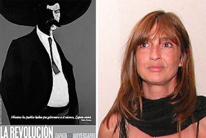 Retrato de Emiliano Zapata realizado por Mónica Roibal (foto derecha).