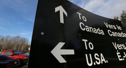Cartel fronterizo entre EE UU y Canadá.