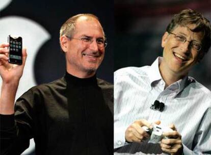 De izquierda a derecha, el patrón de Apple, Steve Jobs, y Bill Gates, presidente de Microsoft, en una imagen del pasado año.