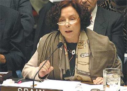 Ana Palacio, el viernes, durante su intervención ante el Consejo de Seguridad.