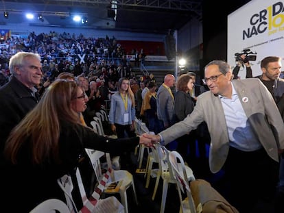 Quim Torra, president de la Generalitat arriba a l'acte de l'organització independentista Crida.