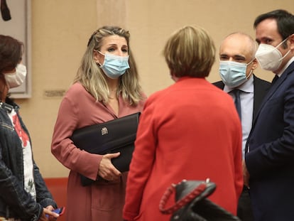 La ministra de Trabajo y Economía Social, Yolanda Díaz, a su llegada al Congreso de los Diputados el pasado jueves.