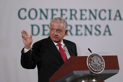 El presidente de México, Andrés Manuel López Obrador, en la rueda de prensa matutina en Palacio Nacional.