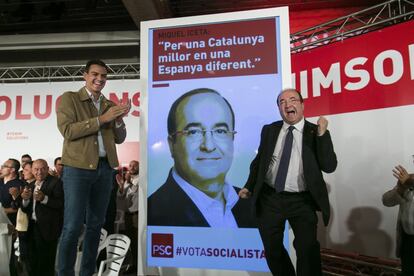 Acto de inauguracion de campanya electoral del PSC. Miquel Iceta, Pedro Sanchez, Jaume Collboni, Eva Granados. 