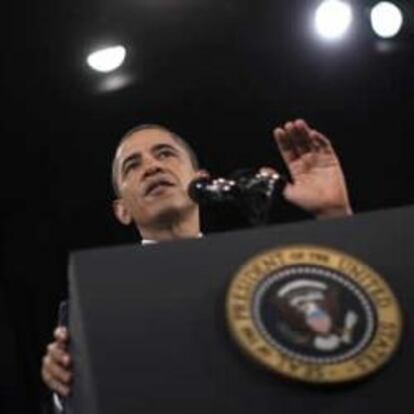 El presidente de Estados Unidos, Barack Obama, durante su intervención en la Cámara de Comercio de Estados Unidos