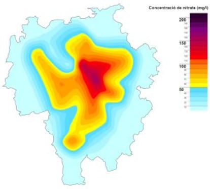 Concentración de nitratos en Osona en 1999.