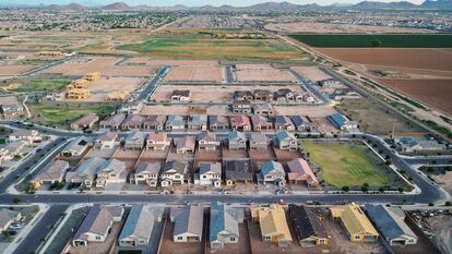 Homes under construction in Queen Creek, Arizona, in June 2023.