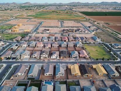 Homes under construction in Queen Creek, Arizona, in June 2023.