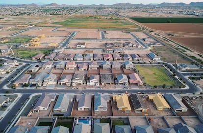 Homes under construction in Queen Creek, Arizona, in June 2023.