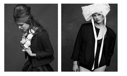 Carlota Casiraghi posa para el libro de Lagerfeld y Carine Roitfeld. A la derecha, la modelo Saskia De Brauw con una chaqueta negra de Chanel