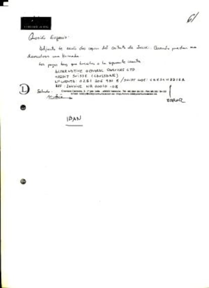 Una de las notas que escribió un empresario con el que presuntamente colaboraba el duque de Palma.