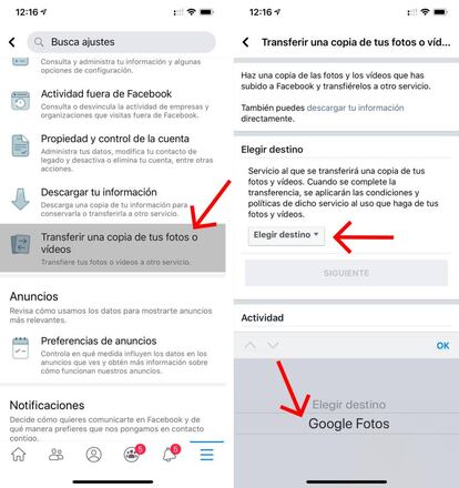 Cómo transferir a Google Fotos desde Facebook.