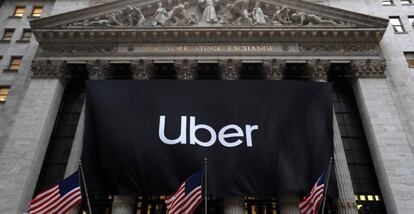 Anuncio de la OPV de Uber en la Bolsa de Nueva York.