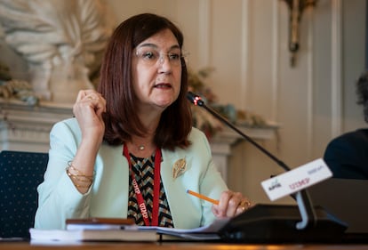 La presidenta de la CNMC, Cani Fernández, durante un seminario de la Asociación de Periodistas de Información Económica (APIE) en Santander en junio.