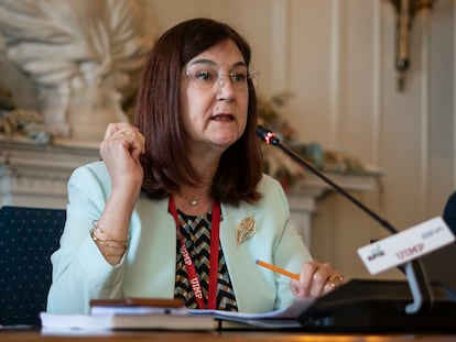 La presidenta de la CNMC, Cani Fernández, durante un seminario de la Asociación de Periodistas de Información Económica (APIE) en Santander en junio.