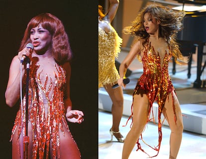 Uno de los diseños más célebres de Mackie para Turner fue este vestido, que simulaba las llamas de un fuego, que la cantante de Proud Mary lució en los setenta y que Beyoncé homenajeó en 2005.