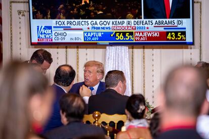 Former president Donald Trump with guests at Mar-a-Lago on Election Day.