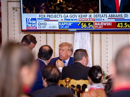 Former president Donald Trump with guests at Mar-a-Lago on Election Day.