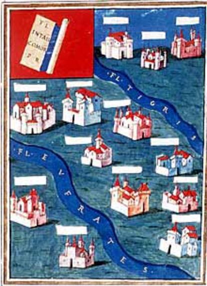 Mapa del códice <i>Descriptio Orvis terrarum</i>, del siglo XV. (Biblioteca Nacional).