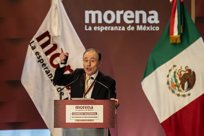 Alfonso Durazo en su discurso durante el Congreso Nacional de Morena, celebrado en el Hotel Barceló.