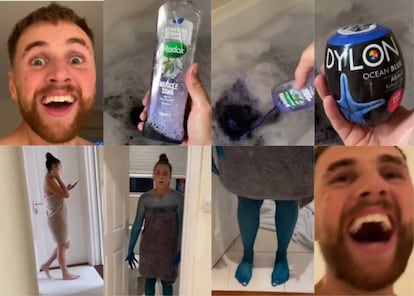 Kristen Hanby es un 'youtuber' británico que a comienzos de septiembre recibió duras críticas en Internet tras una broma pesada a su novia en la que tiñó su cuerpo de azul echando productos químicos en la bañera, como se puede ver en la sucesión de imágenes.