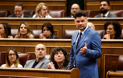 El portavoz de ERC, Gabriel Rufián, durante la sesión de control al Gobierno en el Congreso de los Diputados, este miércoles.