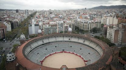 Vista aérea de la Plaza de toros Monumental de Barcelona.