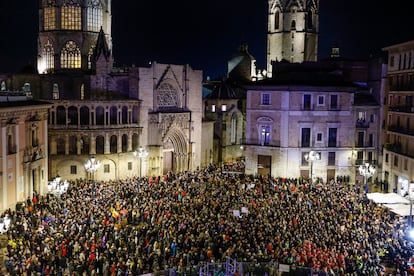 Demonstration in Valencia upon arrival in the Plaza de la Virgen de Valencia, this Saturday afternoon.