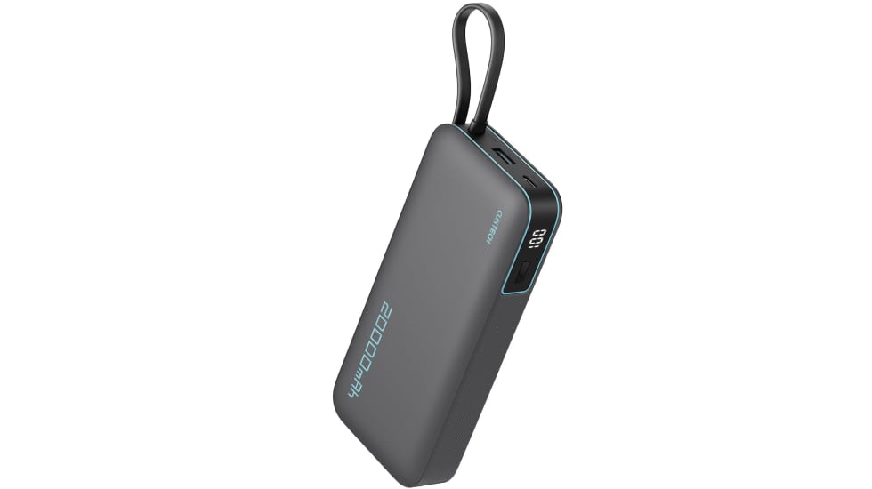 Batería externa de 20.000 mAh con cable USB-C integrado.