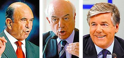 De izda. a dcha: Emilio Botín. Santander. ESPA&Ntilde;A. Presidente del BSCH desde 1986; Francisco González. BBVA. ESPA&Ntilde;A. Presidente desde enero de 1996, y Josef Ackermann. Deutsche Bank. ALEMANIA. Presidente desde 2002.