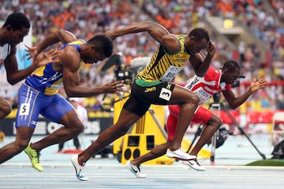 Bolt, en la salida de su serie de 100 metros.